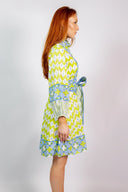 SUE SARTOR Dress SUE SARTOR Flounce Shorty | Sky/Kiwi Ikat