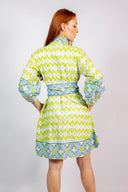 SUE SARTOR Dress SUE SARTOR Flounce Shorty | Sky/Kiwi Ikat