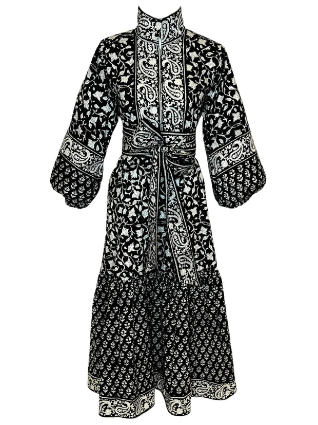 Sue Sartor Dress Sue Sartor | Paloma Flounce Dress in Black / Ivory Paisley Print