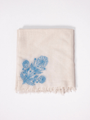 SUE SARTOR Shawl Blue Cashmere Shawl | Ivory with Baby Blue Embroidery