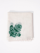SUE SARTOR Shawl White Cashmere Shawl | Ivory with Emerald Embroidery