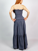 SUE SARTOR Skirt SUE SARTOR Flounce Smocked Waist Skirt | Indigo Chambray