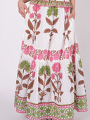 SUE SARTOR Skirt SUE SARTOR Flounce Smocked Waist Skirt | Pink/Peridot Dahlia