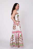 SUE SARTOR Skirt SUE SARTOR Flounce Smocked Waist Skirt | Pink/Peridot Dahlia