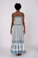 SUE SARTOR Top Strapless Bandeau Top | Bleu/Thyme Vintage Poppy