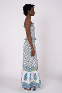 SUE SARTOR Top Strapless Bandeau Top | Bleu/Thyme Vintage Poppy