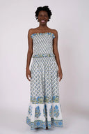 SUE SARTOR Top Strapless Bandeau Top | Bleu/Thyme Vintage Poppy