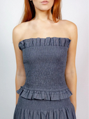 SUE SARTOR Top Strapless Bandeau Top | Indigo Chambray