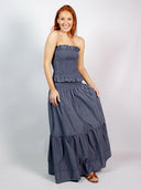 SUE SARTOR Top Strapless Bandeau Top | Indigo Chambray