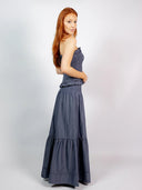 SUE SARTOR Top Strapless Bandeau Top | Indigo Chambray