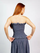 SUE SARTOR Top Strapless Bandeau Top | Indigo Chambray