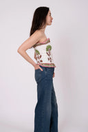 SUE SARTOR Top Strapless Bandeau Top | Pink/Peridot Dahlia