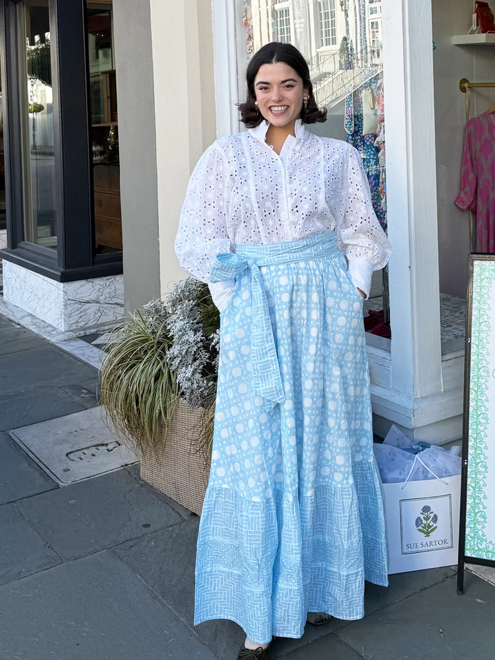 Sue Sartor Flounce Skirt in Baby Blue Caning