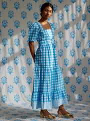 SZ Blockprints Apparel Blockprints | Divya Dress in China Blue