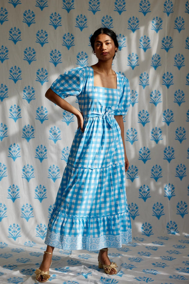 SZ Blockprints Apparel Blockprints | Divya Dress in China Blue