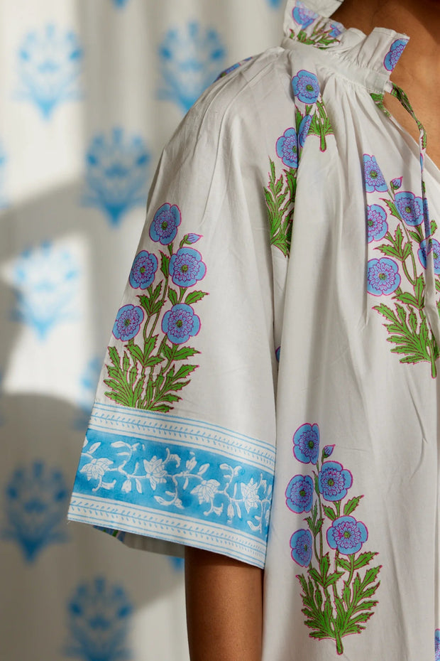 SZ Blockprints Dress SZ Blockprints | Yuva Dress in China Blue & Warm Grass