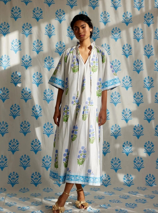 SZ Blockprints Dress SZ Blockprints | Yuva Dress in China Blue & Warm Grass