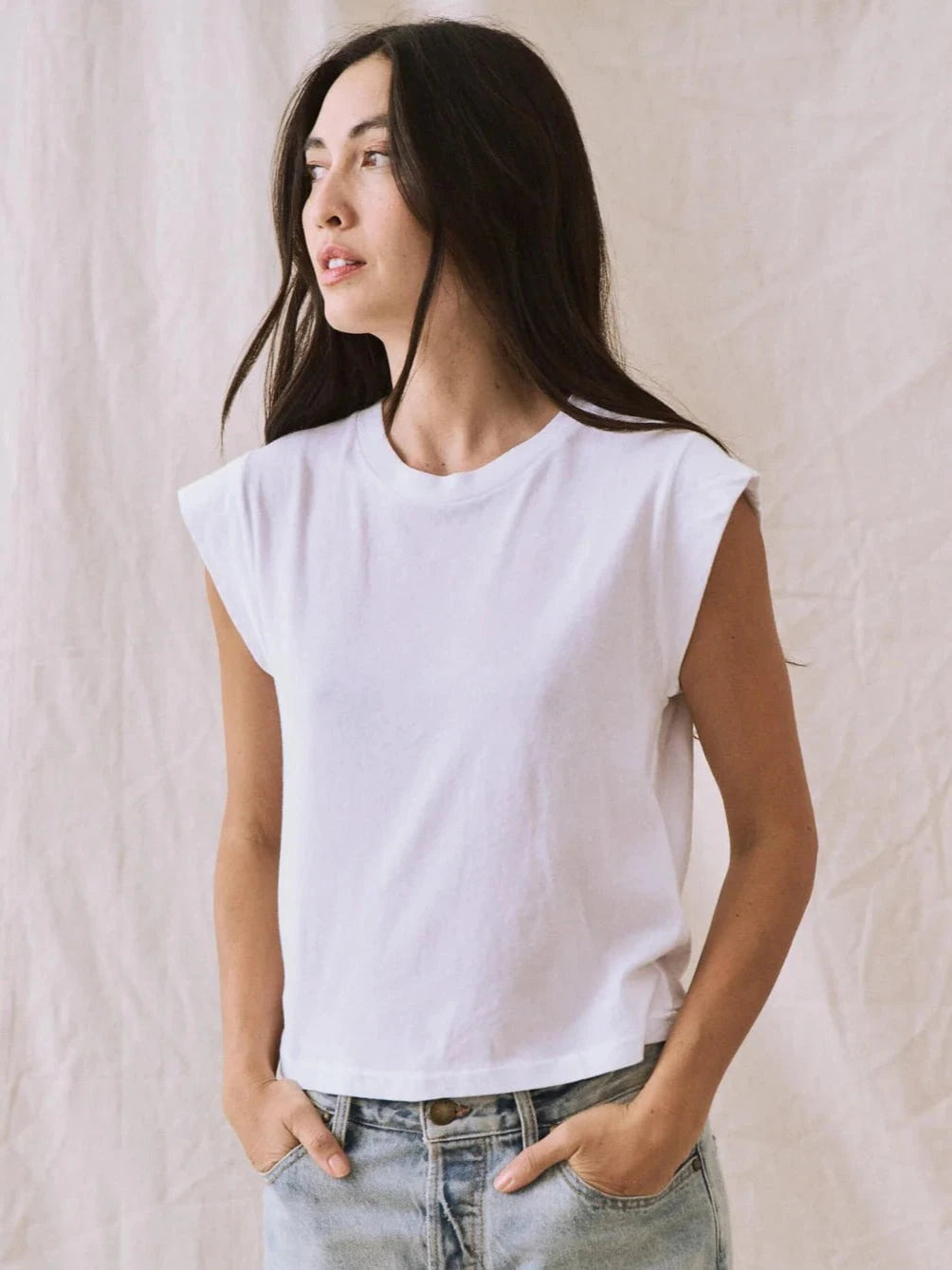 The Great Top The Peak Shoulder Tee in True White