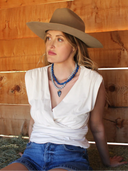 The Silver Wren Necklace Denim Heart Beaded Necklace