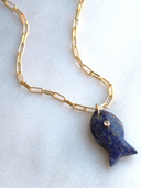 The Silver Wren Necklace Lapis Large Gemstone Fish Pendant Necklace