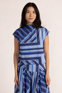 Thomas & Lourdes Top Sadie Top in Blue Geo Stripe