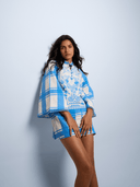 Verandah Dress Mini Kaftan Dress in Blue Madras Checks