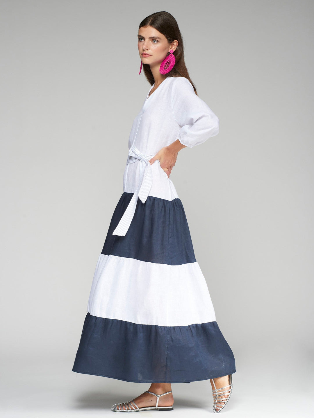 Vilagallo Dress Flora Dress in Lino Blanco