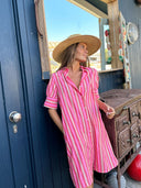 Vilagallo Dress Pink Striped Shirt Dress