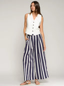 Vilagallo Pants Navy Striped Pleated Pants