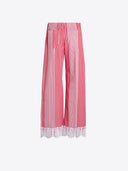 Vilagallo Pants Red Striped Pants with Lace at Hem
