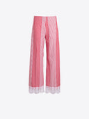 Vilagallo Pants Red Striped Pants with Lace at Hem