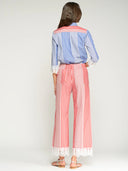 Vilagallo Pants Red Striped Pants with Lace at Hem