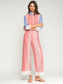 Vilagallo Pants Red Striped Pants with Lace at Hem