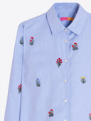 Vilagallo Top Blue Shirt with Embroidered Flowers