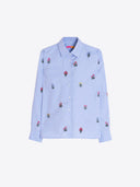 Vilagallo Top Blue Shirt with Embroidered Flowers