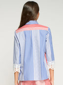 Vilagallo Top Red & Blue Striped Shirt with Lace Cuffs