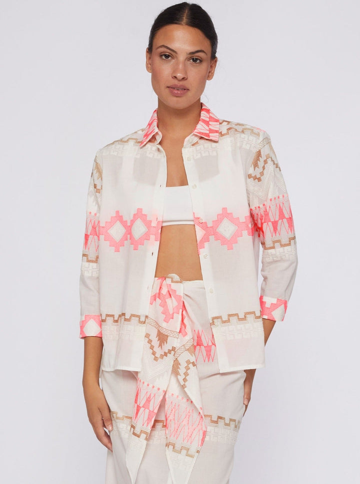 Vilagallo Top Sara Shirt in Pink / Camel Embroidered