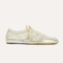 Yosi Samra Shoes Kiah Casual Sneaker in Cream Mesh and Metallic Gold Leather