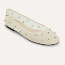 Yosi Samra Shoes Sadie Stud Mesh Ballet Flat in Cream