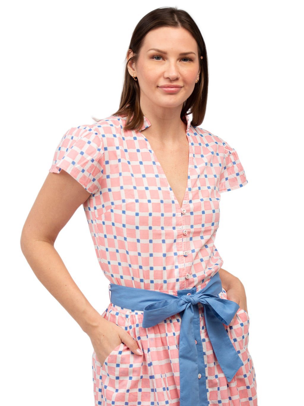 Beau & Ro Apparel The Flutter Top | Pink Check