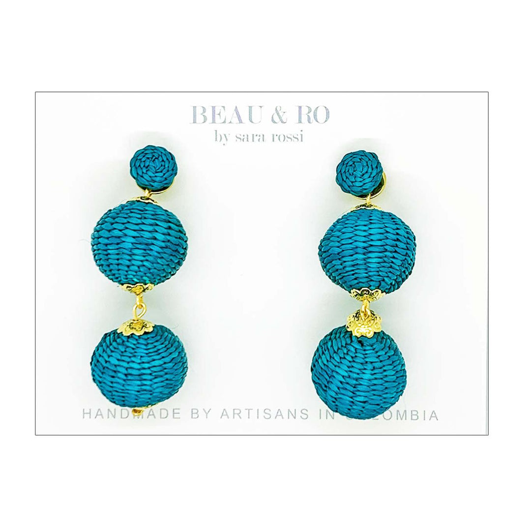 Beau & Ro Bag Company Earrings The Palm | Double Bauble Earrings - Ocean Blue