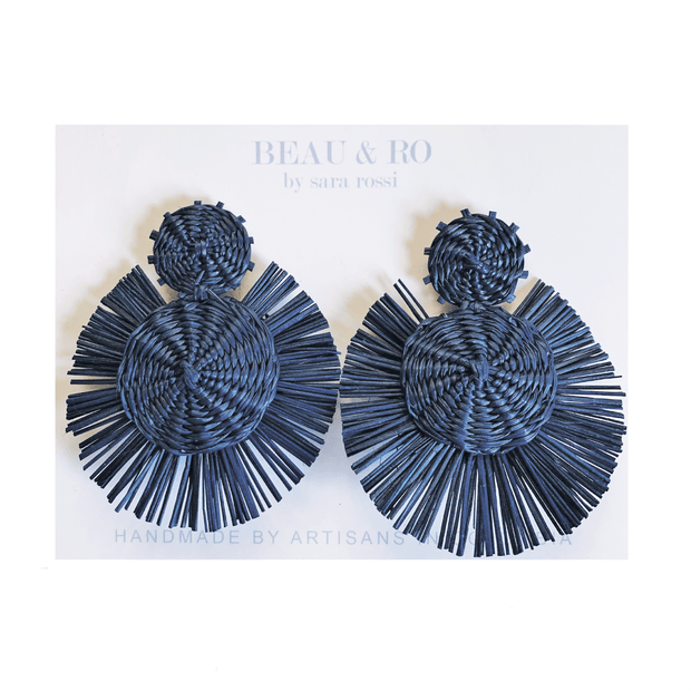 Beau & Ro Bag Company The Palm | Round Earrings - Navy
