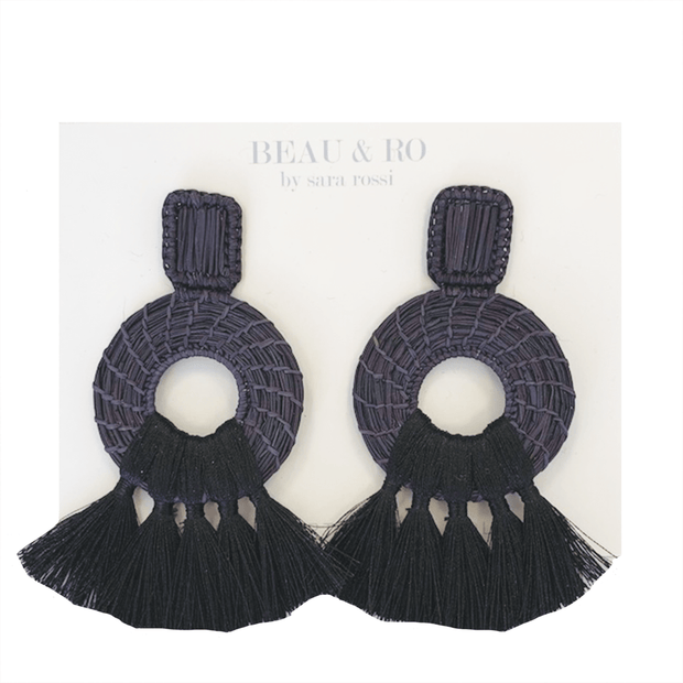 Beau & Ro Bag Company The Palm | Tassel Earrings - Navy