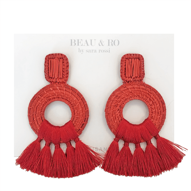Beau & Ro Bag Company The Palm | Tassel Earrings - Red