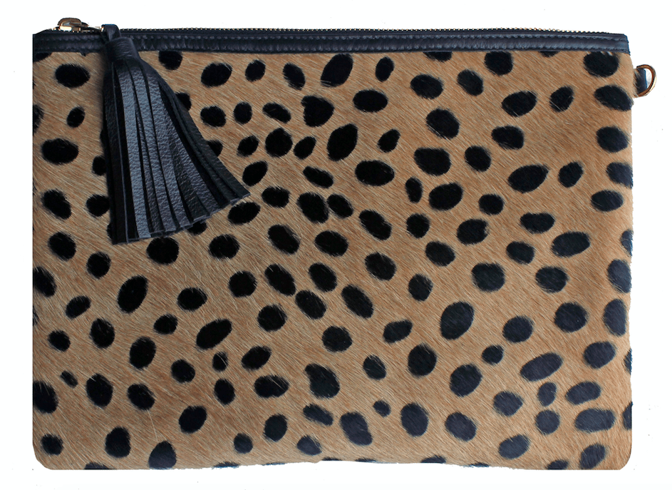 Hair on Leather Foldover Clutch Tan and Black Cheetah