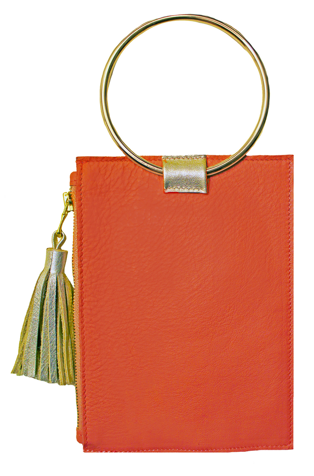Beau & Ro Clutch + Crossbody White Copy of The Ring Wristlet | Orange