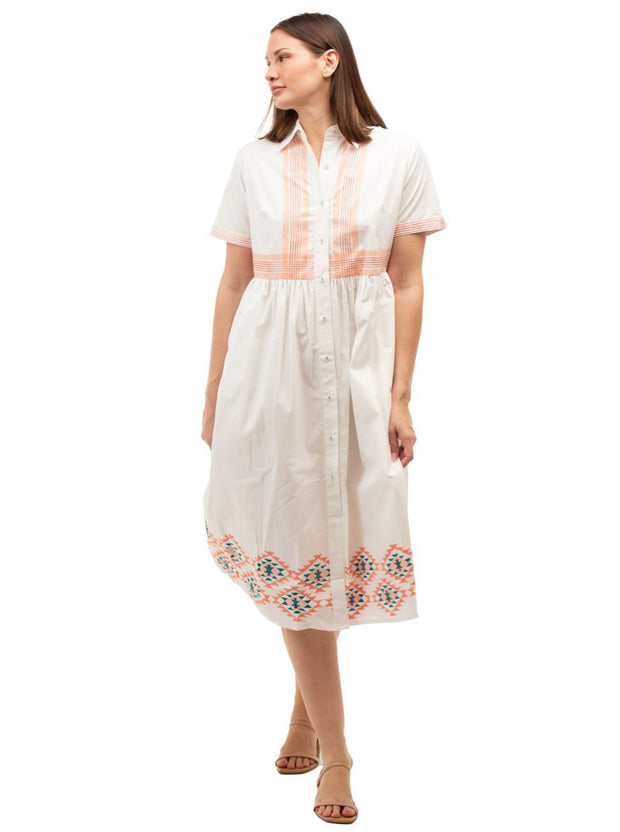 Beau & Ro Dress The Elle Midi Jaipur Dress | White Geo