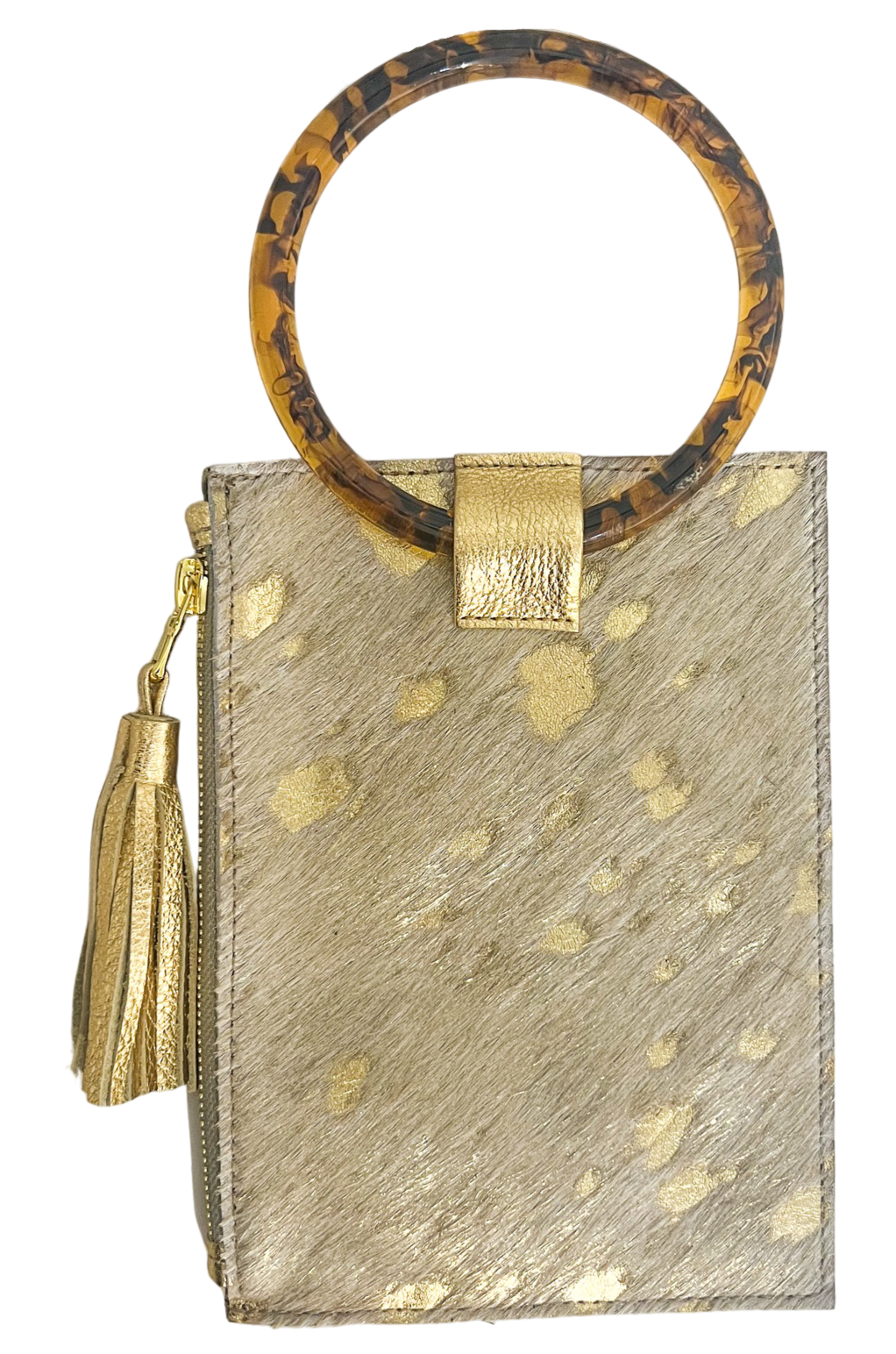 Beau & Ro Wristlet The Ring Wristlet | in Goldie Pony Hair + Tort Acrylic