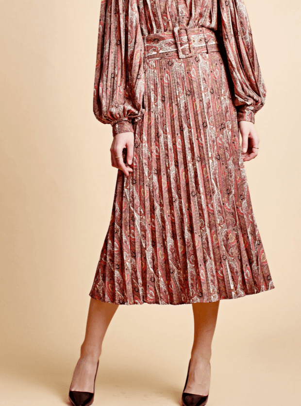 byTiMo Apparel byTiMO | Plissé Midi Skirt in Stripe Paisley