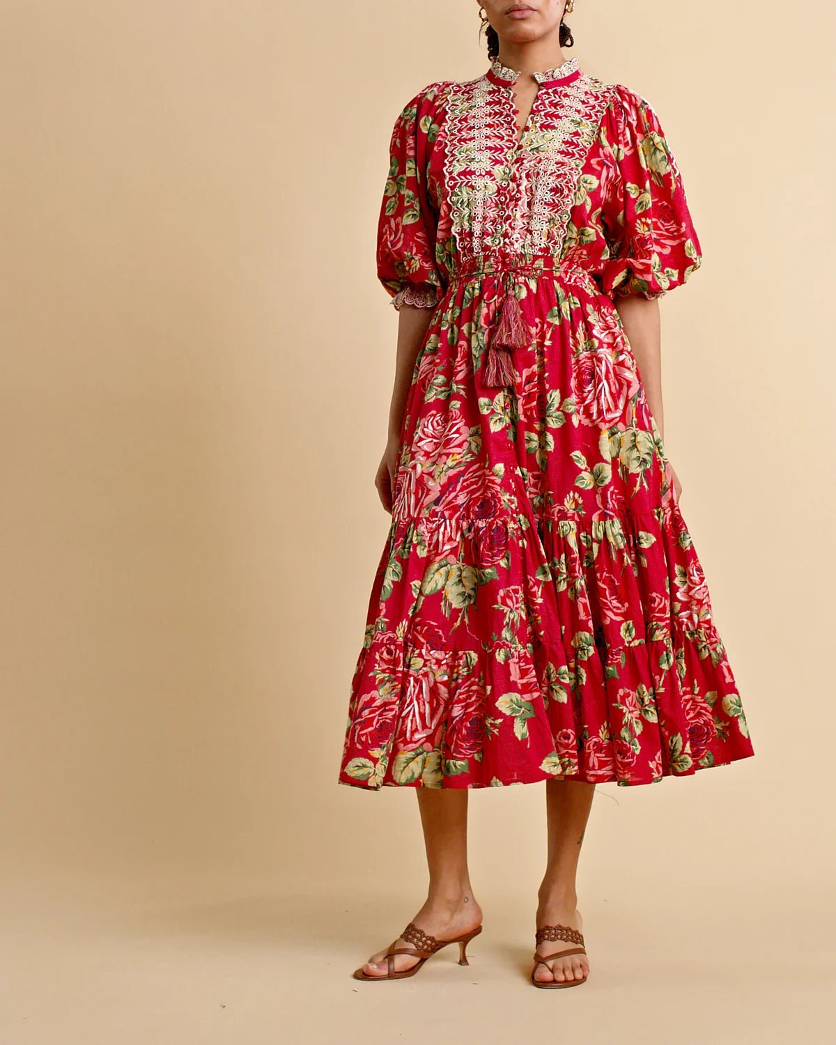 Cotton Slub Midi Dress in Red Roses – Beau & Ro